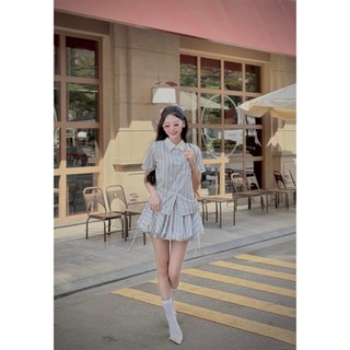 Set sơ mi kẻ sọc dây rút