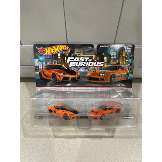 Xe mô hình bánh cao su hotwheels 1:64 premium - pack 2 - 2021 toyota gr supra + toyota supra