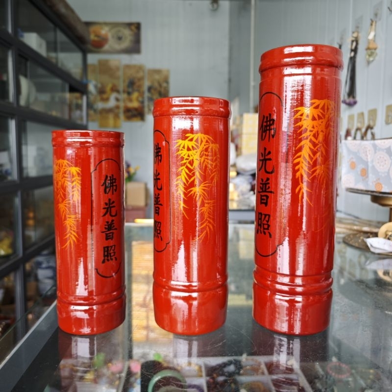 Ống Đựng Nhang Bằng Gỗ Vẽ Lá Tre