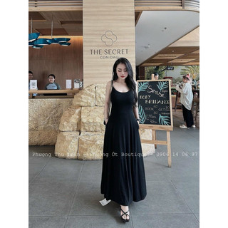 Đầm 2 dây vải cotton zip