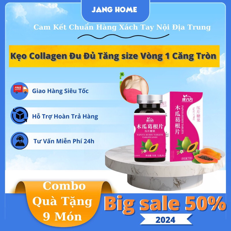 3Hộp Kẹo Nhai Đu Đủ Nở Ngực X2 Collagen - Viên Uống Tăng Vòng 1 Bổ Sung Collagen Cho Bầu Ngực, Mờ Thâm Nám, Đẹp Da