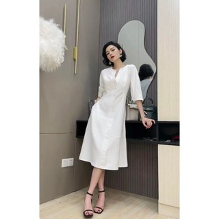 Váy cao cấp hai màu trắng và đen thời trang dáng rộng cho nữ mảnh mai thanh lịch chiết eo bồng xoè