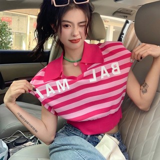Áo Croptop Tay Hến In Chữ Chất Dệt Kim