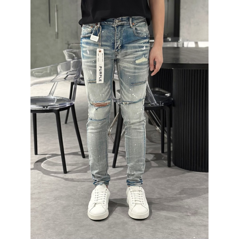 Quần Bò Purple Rách gối Nhỏ màu Bạc Đậm Hàng Quảng châu, Quần jean Nam PurPle Mẫu Mới Form Chuẩn Cực