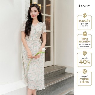 Đầm hoa nhí Lanny dáng A thanh lịch cổ V che khuyết điểm chất liệu voan Hàn cao cấp VH410