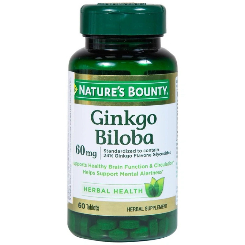 Viên uống Ginkgo Biloba 60mg Nature's Bounty hỗ trợ tăng cường tuần hoàn não (60 viên)
