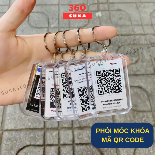 Combo 100 Móc khoá trong suốt, Móc khoá QR code ngân hàng trong suốt - Suka 360