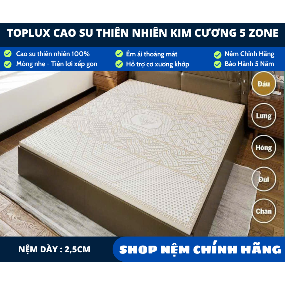 Topper cao su thiên nhiên kim cương 5zone [ 2,5cm ]