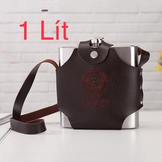 Bình tông đựng nước dung tích 1lít inox 304 mã 32Oz hàng dày loại 1 cao cấp có bao da đựng như hình