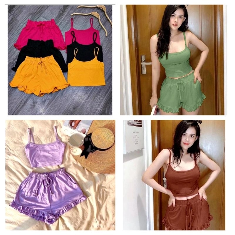 Đồ ngủ, Đồ bộ nữ 2 dây thun đùi mặc nhà Bộ ngủ 2 dây thun chất mát lạnh siêu mát gân tăm mềm mịn mã 