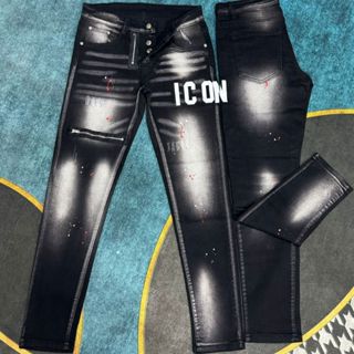  Quần jean nam DSQ Đen 4 Cúc phối khóa kéo in Chữ ICON phong cách Thời trang cao cấp 