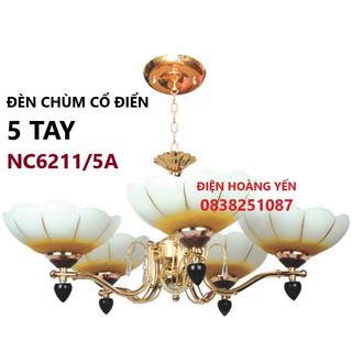 đèn chùm phòng khách cổ điển 5 tay có sẵn bóng đèn led dễ lắp đặt