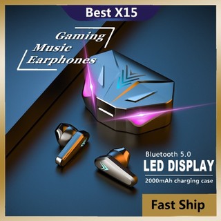  Tai nghe gaming Bluetooth không dây X15 TWS có màn hình LED chống nước có mic 