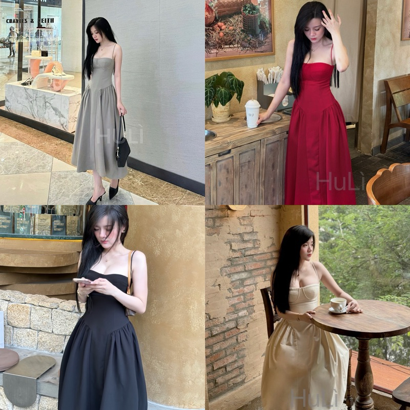 ĐẦM HAI DÂY CÚP NGỰC ĐI TIỆC DÁNG XOÈ THANH LỊCH SANG TRỌNG