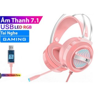  Tai Nghe Gaming M21 Màu Hồng cổng USB- Có Đèn Led Và Mic Cho Pc   Laptop - Full Box Mới 100% 