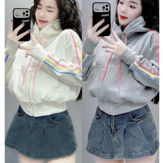 Áo Khoác Nỉ CẦU VÒNG CÓ NÓN Phối Viền Sọc Màu THỜI TRANG MỚI Mẫu SIÊU HOT