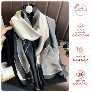 Khăn Quàng Cổ Lụa Dài Bản To 180*90 Trắng Đen Trơn Lụa Mềm Không Mỏng Màu Sắc Thật, Họa Tiết Sang Trọng