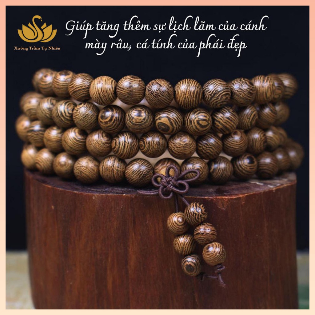 Vòng Tay Chuỗi 108 Hạt Gỗ Mun Đuôi Công Dành Cho Nam Nữ Phong Cách Trẻ Trung, Thanh Lịch