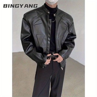 [ XẢ KHO] Áo khoác da nam croptop không cổ màu đen và trắng mẫu mới