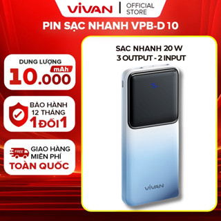 Pin Sạc Dự Phòng 10000mAh VIVAN VPB-D10, 3 Cổng Sạc Ra Công Suất 20W, Màn Hình LED Hiển Thị Pin Hỗ Trợ PD/ QC3.0/ VOOC