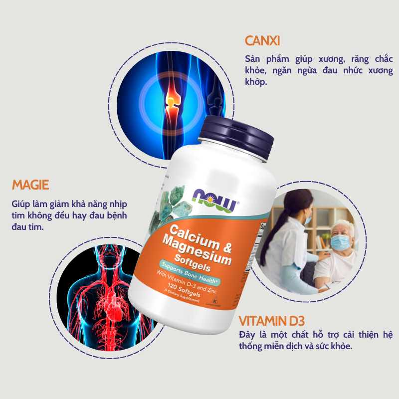 Canxi hữu cơ NOW Calcium & Magnesium hộp 120v nhập khẩu Mỹ giúp xương chắc khỏe, hỗ trợ cơ bắp, trí nhớ, hệ miễn dịch