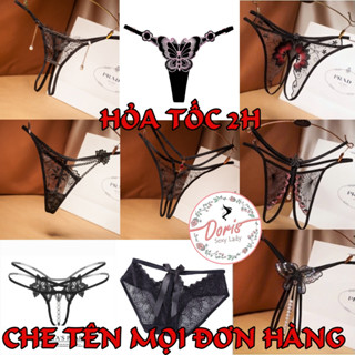 [Che tên] Link tổng hợp các mẫu quần lót nữ lọt khe xẻ đáy màu đen thêu hoa, đính hạt gợi cảm