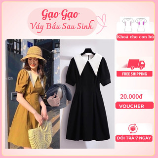 Đầm Bầu Công Sở, Váy Sau Sinh Cho Con Bú Thiết Kế Có Khóa Dáng Xòe Dài Che Khuyết Điểm V02