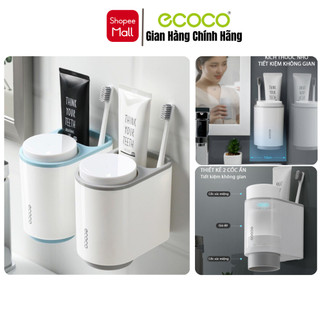 Kệ treo bàn chải đánh răng ecoco 2 cốc e1905, hộp đựng bàn chải có ngăn để đồ, tặng kèm 2 cốc