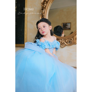 Váy công chúa cho bé gái đầm cinderella dress - đầm xanh biển trễ vai homi baby house