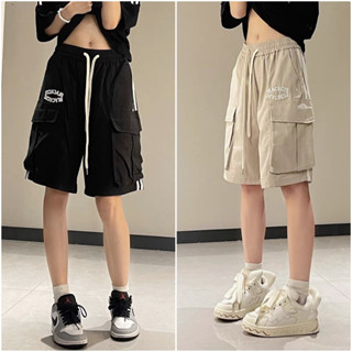 Quần short ngố ống rộng túi hộp 2 sọc túi hộp dây rút cạp chun thêu chữ BLACKGTS Quần sooc lửng đùi ngắn T387G MONOKA