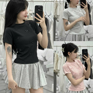 Áo thun baby tee đính nhiều nơ chất cotton co dãn phong cách Hàn Quốc M150