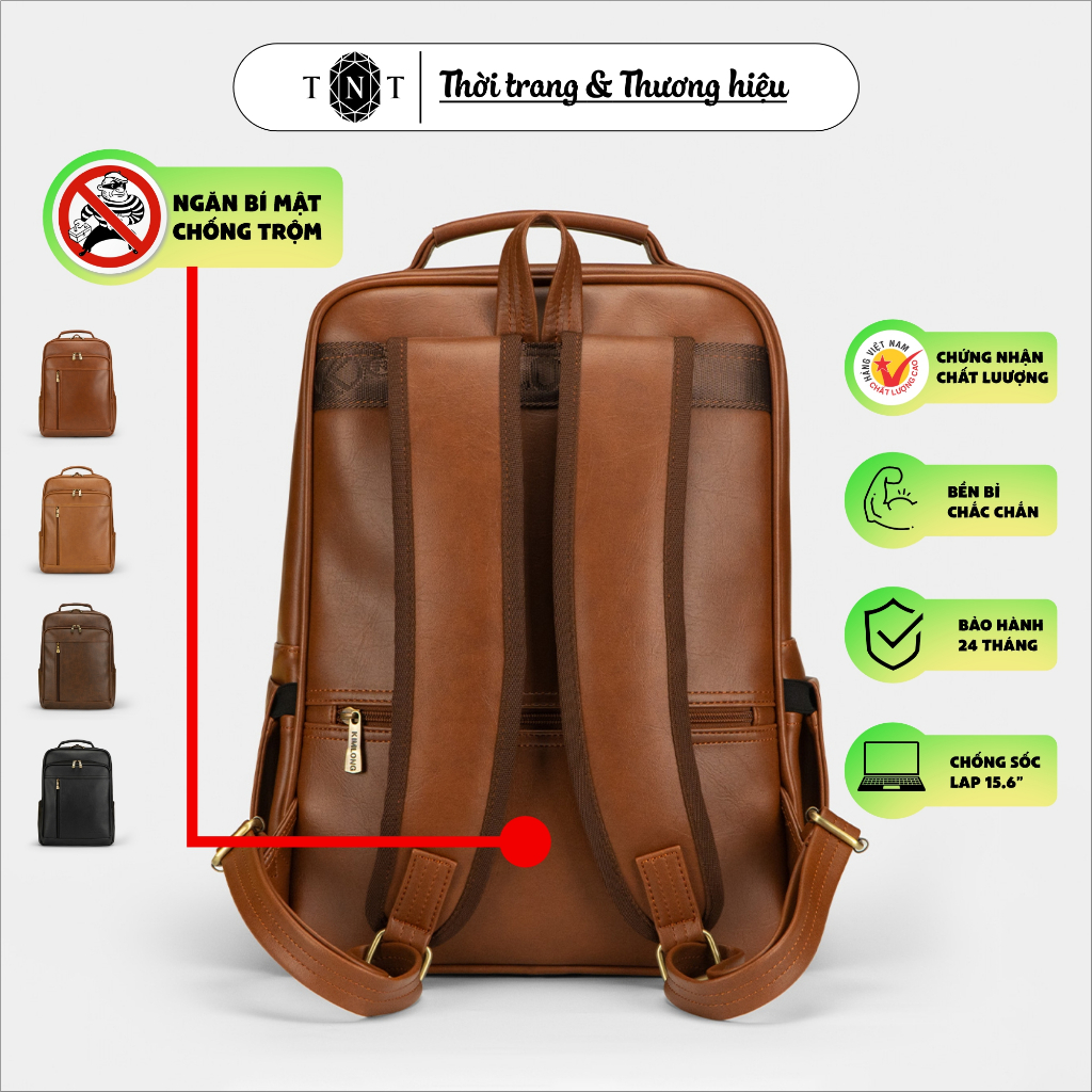 Balo Da có ngăn bí mật chống trộm,Unisex, Laptop chống sốc 15.6inch, Cao Cấp Chất Lượng, B632