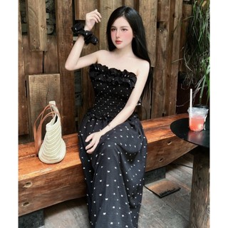BIGSIZE HIẾU HIẾU (55-95KG) - Váy nữ cúp nhún thun dáng maxi phối nơ nhí xinh
