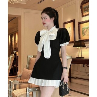 BIGSIZE HIẾU HIẾU (55-95KG) - Váy nữ tiểu thư cổ bèo trắng thắt nơ thanh lịch