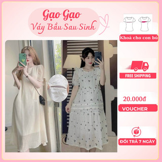 Váy bầu sau sinh voan tơ, đầm cho con bú đuôi cá voan tầng có khóa kéo dáng rộng v86