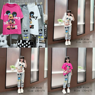 Set mickey + quần baggy Jean rách chất lừ cho Bé 20kg - 46kg