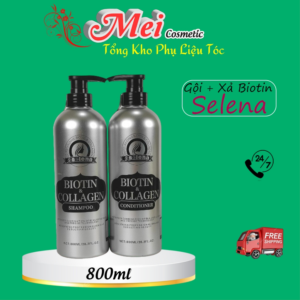 Cặp Dầu Gội Xả Biotin Collagen Selena 800Ml Giảm Rụng Tóc,Phục Hồi Tóc Khô Xơ, Hư Tổn,Dưỡng Ẩm .Hàng