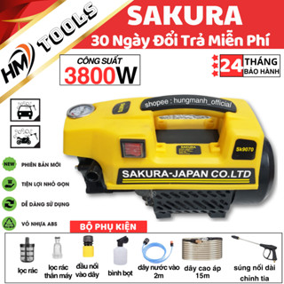 [BH 24 THÁNG] Máy rửa xe Mini SAKURA 3800W - Máy rửa xe SAKURA Lõi Đồng Cực Khỏe - tặng kèm bình bọt tuyết