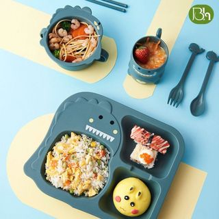 Bát ăn dặm lúa mạch hình khủng long cho bé