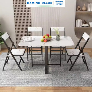 Bàn ăn vuông gấp gọn thông minh có bánh xe tiết kiệm không gian, bàn ăn khung thép gấp gọn HM329