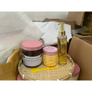 Nguyên combo ủ kem cốt [ 220gram kem cốt + 160ml body oil + 500gram tẩy da chết cà phê ]