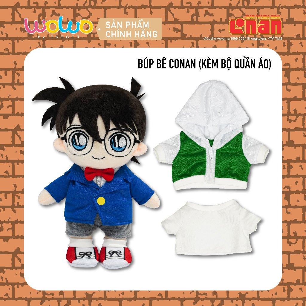  Gấu bông Thám tử Lừng danh Conan Size nhỏ 23cm  Có kèm bộ quần áo  Thú nhồi bông Cao cấp - Chính hãng từ WOWO by TAGGER 