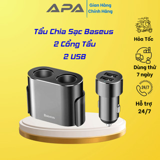 Bộ Chia Tẩu Sạc Ô Tô 2 USB Tích Hợp 2 Cổng Tẩu Baseus - Chất liệu Hợp Kim Nhôm - Bảo Hành 01 Năm