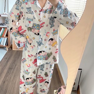 Bộ Pijama nữ tay dài quần dài chất kate