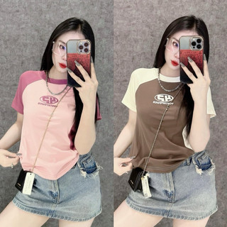 Áo thun nữ Baby tee đáng ôm viền cổ phối thân