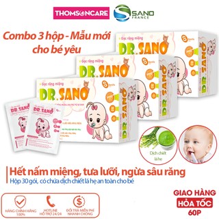 Gạc rơ lưỡi cho bé, làm sạch răng, lưỡi và nướu, (Combo 3 hộp gạc SANO mẫu mới) - giúp vệ sinh khoang miệng cho bé