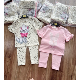 Set 2b quần dài mèo nơ thỏ hồng bé gái
