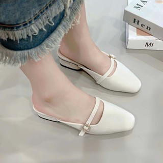 Dép Sandal Nữ mũi vuông đính khóa đá Tròn Shoes sang trọng cao 3cm 3P Giày Bánh Bèo mã DepLucGiac