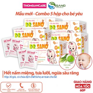 Gạc răng miệng hết tưa lưỡi cho bé, Combo 5 hộp gạc DR SANO Mẫu mới - vệ sinh lau răng cho trẻ từ sơ sinh - Thomsoncare