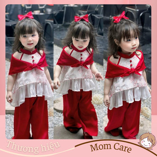 TT475 Set áo cổ yếm họa tiết hoa đính cúc và quần ống xuông - MOMCARE